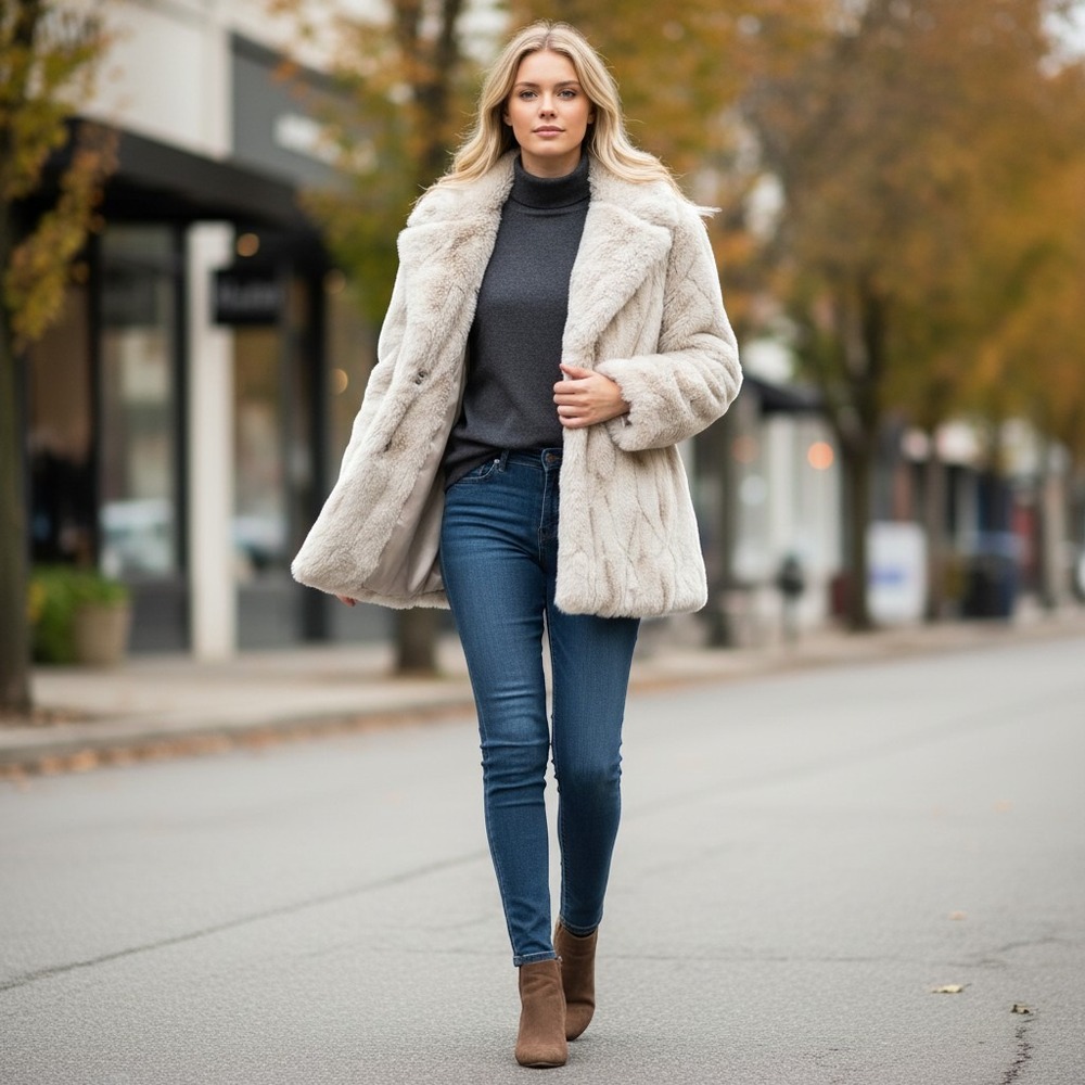 Halogen fox faux fur jacket small